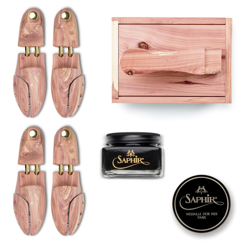 Shoe trees, shoe care box, Saphir Creme Pommadier & Pate de Lux